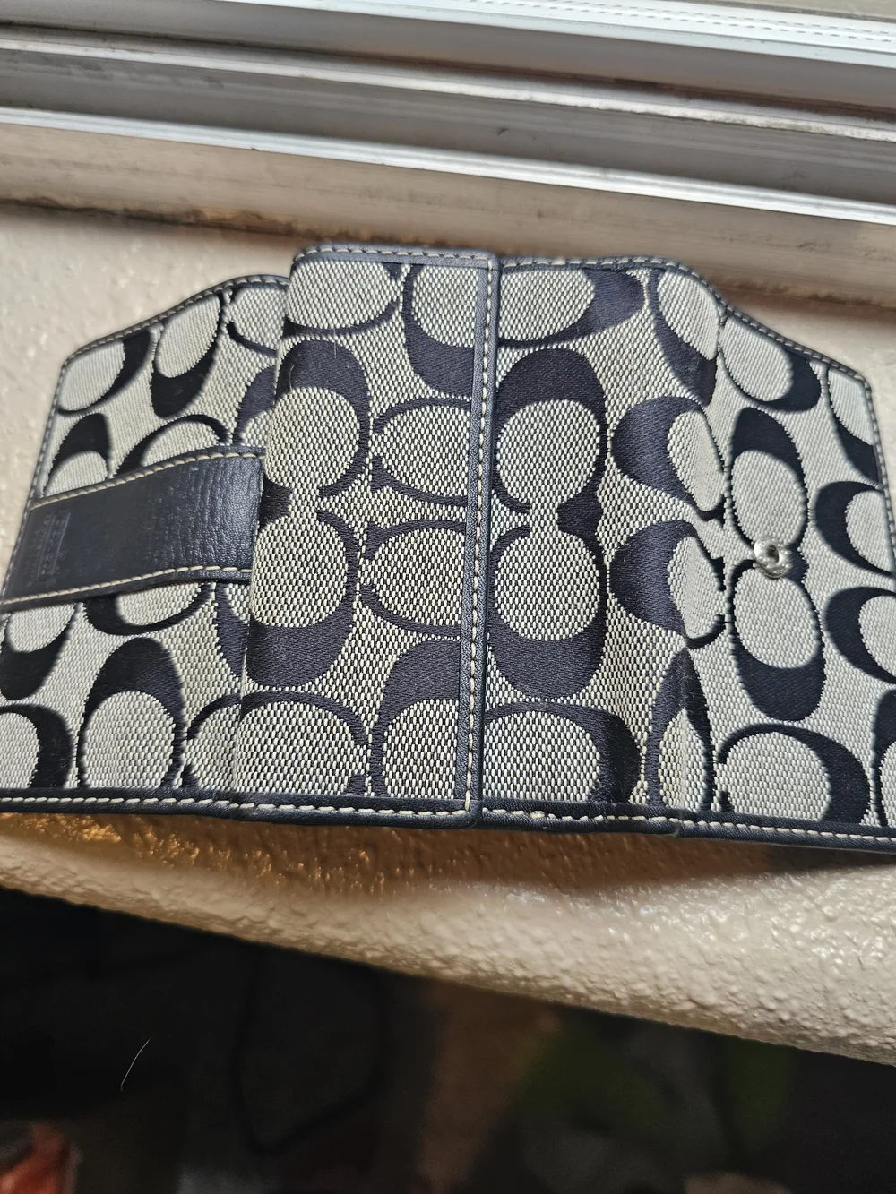 Coach Signature Canvas Compact Wallet in Navy